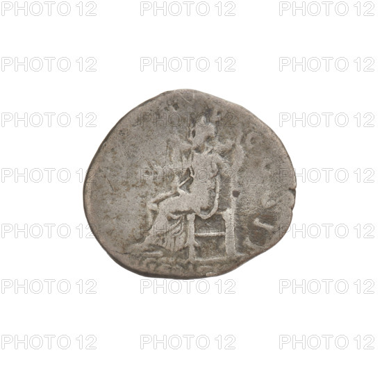 Denarius, Hadrian (76–138; Roman emperor 117–138). Obverse: bust of Hadrian with laurel wreath and drapery on shoulder facing right; rim inscription: IMPCAESARTR. Reverse: Libertas seated on a chair facing left, wearing a long dress, holding a branch in her right hand and a scepter in her left; rim inscription: P COS III; in the field: LIBPVB. Date: 119–122. Rome, Roman Empire (27 BC–476). Coin; weight 3.07 g.