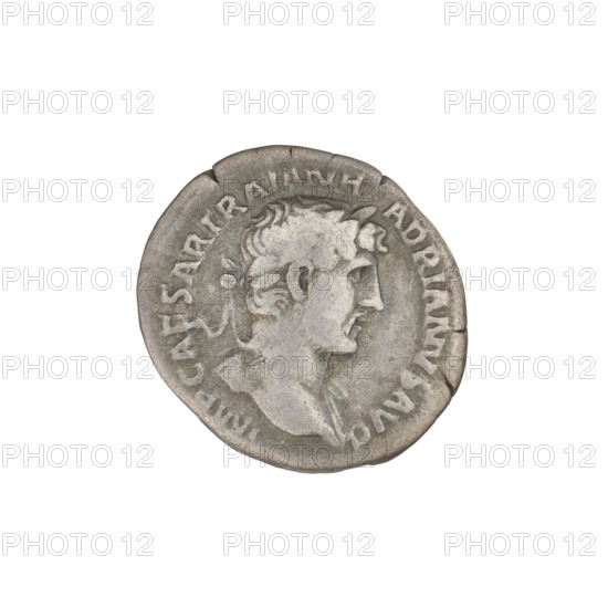Denarius, Hadrian (76–138; Roman emperor 117–138). Obverse: bust of Hadrian with laurel wreath facing right; rim inscription: IMPCAESARTRAIANHADRIANVSAVG. Reverse: Mars striding right with a spear in his right hand and a trophy on his left shoulder; rim inscription: PM TR P COS III. Date: 119–122. Rome, Roman Empire (27 BC–476). Coin; weight 3.15 g.