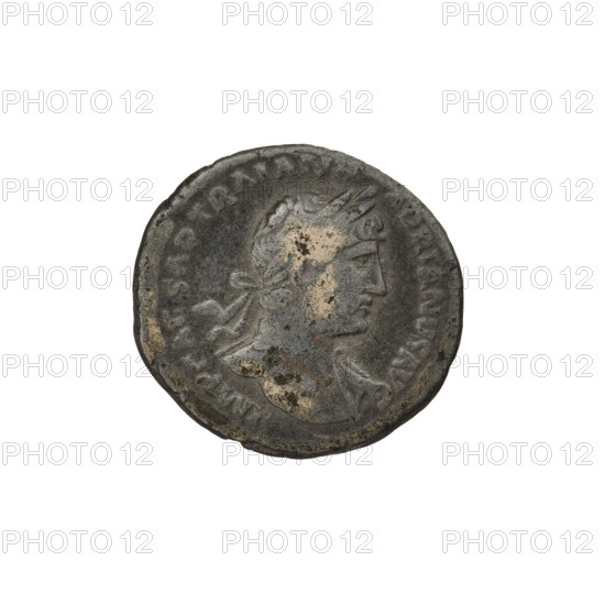 Denarius, Hadrian (76–138; Roman emperor 117–138). Obverse: bust of Hadrian with laurel wreath facing right; rim inscription IMPCAESARTRAIANHADRIANVSAVG. Reverse: Mars striding right with a spear in his right hand and a trophy on his left shoulder; rim inscription P COS III. Date: 119–122. Place: Rome, Roman Empire (27 BC–476). Material: coin. Weight: 2.61 g.