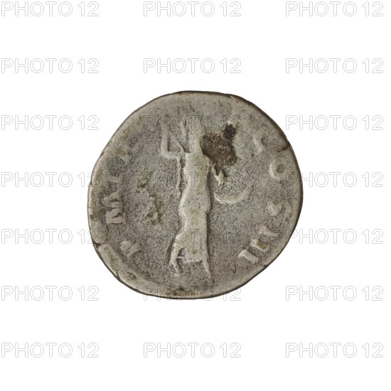 Denarius, Hadrian (76–138; Roman emperor 117–138). Obverse: bust of Hadrian with laurel wreath facing right; rim inscription IMPCAESARTRAIANHAD. Reverse: Minerva stands to the right, legs slightly apart, wearing a long dress and helmet, pointing a spear downwards in her raised right hand and holding a shield in her left; rim inscription PM TR, COS III. Date: 119–122. Rome, Roman Empire (27 BC–476). Coin; weight 3.07 g.