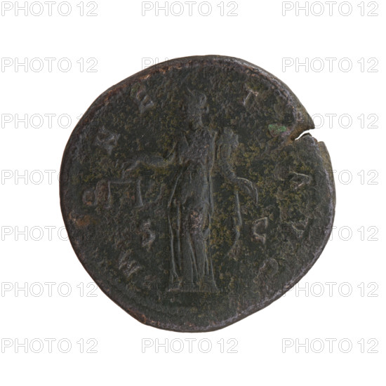 Sestertius, Antoninus Pius (86–161; Roman emperor 138–161), obverse: head of the emperor in a laurel wreath facing right, legend TONINVS AVG - PIVS PP TR P COS III; reverse: personification (Coin) standing left holding scales in right hand and cornucopia in left, legend MONE - TA AVG, field letters S - C; date circa 140–144; Roman Empire, Rome; coin; diameter ~34.0–34.5 mm; weight 27.50 g; axis 0°.