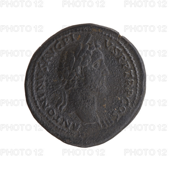 Sestertius of Antoninus Pius (86–161; Roman emperor 138–161). Obverse: head of the emperor in a laurel wreath facing right, legend ANTONINVS AVG PI – VS PP TR P COS III. Reverse: personification standing left, holding scales in his outstretched right hand and a cornucopia in his left, legend MONE – TA AVG, fields marked S – C. Date: 140–144. Roman Empire. Material: coin. Diameter: 34.0–35.0 mm. Weight: 28.95 g. Axis: 0°.