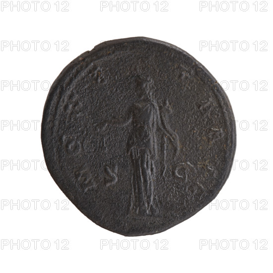 Sestertius, Antoninus Pius (86–161; Roman emperor 138–161) — obverse: head of the emperor in a laurel wreath facing right, inscription 'ANTONINVS AVG PI - VS PP TR P COS III'; reverse: personification standing left, holding scales in the outstretched right hand and a cornucopia in the left, inscription 'MONE - TA AVG', fields marked 'S - C'; dated 140–144, Roman Empire (27 BC–476), Rome; coin (bronze), diameter 34.0–35.0 mm, weight 28.95 g, axis 0°.