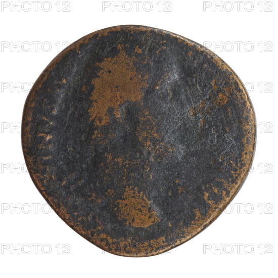 Sestertius, Antoninus Pius (86–161; Roman emperor 138–161), obverse: head of the emperor in a laurel wreath facing right, inscription INVS AVG - VS PP TR P COS I; reverse: Salus standing left, right hand holding a patera above an altar around which a snake winds, left hand holding a rudder resting on a globe, inscription S - ALVS - AV, fields S - C; dated 140–144, Rome, Roman Empire; coin; diameter 28.5–29.5 mm, weight 22.50 g, axis 15°.