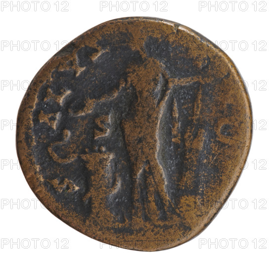 Sestertius, Antoninus Pius (86–161; Roman emperor 138–161) — obverse: head of the emperor in a laurel wreath facing right, inscription INVS AVG - VS PP TR P COS I; reverse: Salus standing left, holding a patera above an altar around which a snake winds, and in her left hand a rudder resting on a globe, inscription S - ALVS - AV, field marks S - C. Date: 140–144, Rome, Roman Empire (27 BC–476). Coin; diameter 28.5–29.5 mm, weight 22.50 g, axis 15°.