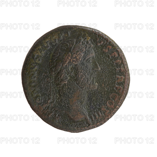 Sestertius, Antoninus Pius (86–161; Roman emperor 138–161) — obverse: head of the emperor in a laurel wreath facing right, legend ANTONINVS AVG PIVS PP TR P COS III; reverse: Salus standing left, holding a patera above an altar around which a snake coils, and a scepter in her left hand, legend A•LVS•AVG, control letters S•C in the fields. Date: 140–144. Roman Empire, Rome. Coin. Diameter 30.0–32.5 mm, weight 24.30 g, axis 345°.