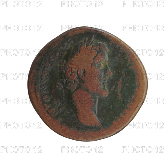 Sestertius, Antoninus Pius (86–161; Roman emperor 138–161), issuer: Antoninus Pius. Obverse: Head of the emperor in a laurel wreath facing right, legend ANTONINVS AVG PIV. Reverse: Personification of the Tiber semi-reclining facing left; right hand rests on a ship, left hand holds a reed and rests on a vessel pouring water; legend SC. Date: 140–144. Roman Empire (27 BC–476), Rome. Coin; diameter ~32.5–33.0 mm, weight 24.50 g, axis 0°.