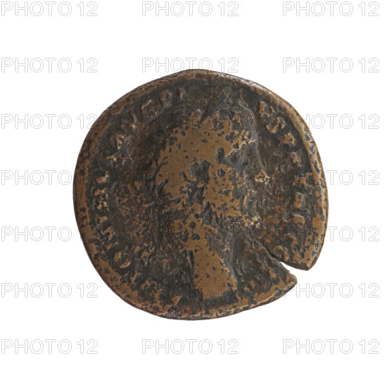 Sestertius of Antoninus Pius (86–161; Roman Emperor 138–161). Obverse: Head of Antoninus Pius in a laurel wreath facing right, inscription ANTONINVS AVG PIVS PP TR P COS III. Reverse: Victoria walking left, holding a wreath in her outstretched right hand and a palm branch in her left; field marks RI - TA, /, - C. Date: 143–144. Roman Empire, Rome. Coin (sestertius): diameter 30.5–31.0 mm, weight 19.90 g, axis 30°.