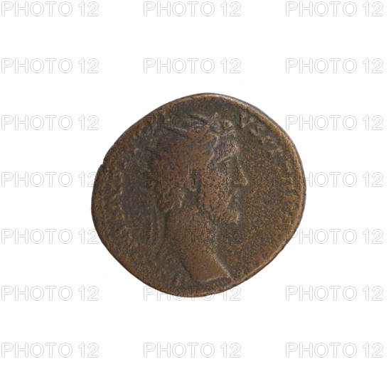 Dupondius depicting Antoninus Pius (86–161; Roman emperor 138–161), obverse: head of Antoninus Pius in radiant crown facing right with legend ANTONINVS AVG PI - VS PP TR PC, III; reverse: Salus standing left in front of an altar around which a snake is coiled, holding a patera in her right hand and a long scepter in her left with legend SALVS - AVG and SC in fields. Date: 140–144. Roman coin (dupondius). Diameter: 24.5–26.5 mm; weight: 13.45 g; axis: 165°.