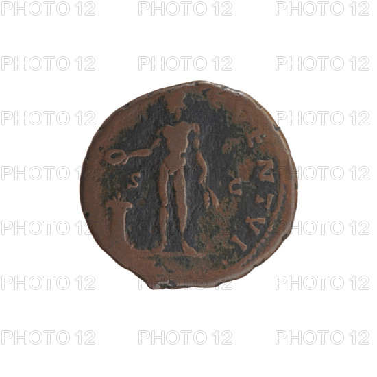 Antoninus Pius (86–161; Roman emperor 138–161), issuer. Coin (Roman Empire, 140–144). Obverse: head of the emperor in a laurel wreath facing right, inscription ANTONINVS AVG - PIVS PP TR P COS III. Reverse: naked personification of Bonus Eventus stands left, holds a patera over an altar in his right hand and ears of corn in his left, inscription - EVENTVI; in the fields S - C. Coin diameter 27.0–27.5 mm, weight 11.45 g, axis 150°.