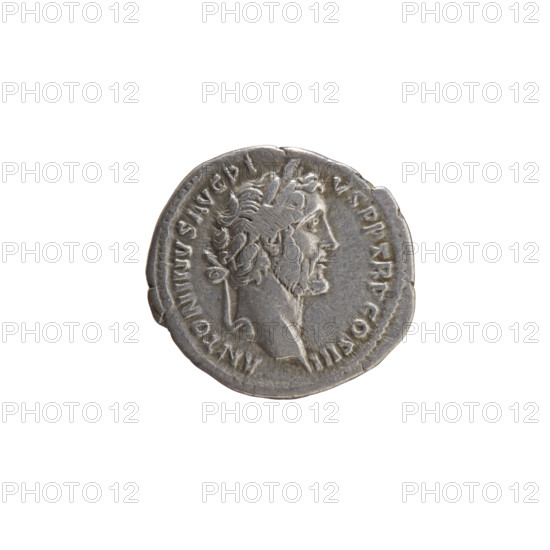 Denarius, Antoninus Pius (86–161; Roman emperor 138–161), issuer. Obverse: Head of Antoninus Pius in a laurel wreath facing right; inscription ANTONINVS AVG PI - VS PP TR P COS III. Reverse: Victoria standing left, holding a wreath in her right hand and a palm branch in her left; inscription IMPE - RATOR II. Personifications, wreaths, palm branches. Date: 143–144. Roman Empire (27 BC–476), Rome. Coin: diameter 16.5–17.5 mm, weight 3.25 g, axis 15°.