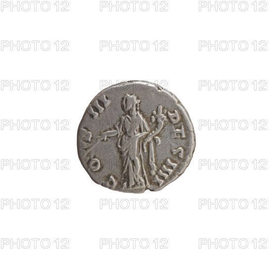 Denarius of Antoninus Pius (86–161; Roman emperor 138–161), issuer: Antoninus Pius. Obverse: head of the emperor in a laurel wreath facing right, inscription ONINVS·AVG·PIVS·PP. Reverse: Pax standing left, holding a branch in right hand and a cornucopia in left, inscription COS·III·DES·IIII. Roman Empire, 144. Coin (Rome); diameter 16.5–17.0 mm, weight 3.10 g, axis 150°.