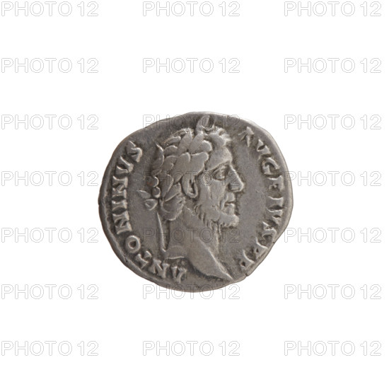 Denarius, Antoninus Pius (86–161; Roman emperor 138–161), issuer: Antoninus Pius; obverse: head of the emperor in a laurel wreath facing right, legend 'ANTONINVS · AVG · PIVS · PP'; reverse: Pax standing left, holding a branch in his right hand and a cornucopia in his left, legend 'CO S III · DES IIII'; iconography: Pax (personification), branches, cornucopias; culture: Roman Empire (27 BC–476), Rome; medium: silver coin; diameter: 15.5–17.0 mm; weight: 3.40 g; axis: 180 degrees.