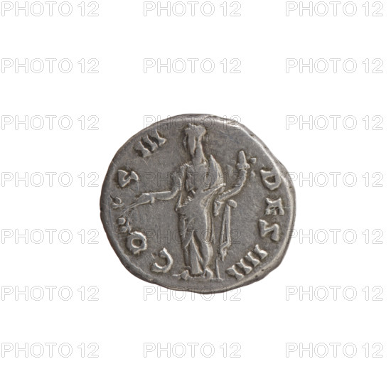 Denarius, Antoninus Pius (86–161; Roman emperor 138–161). Obverse: head of the emperor in a laurel wreath facing right, inscription 'ANTONINVS - AVG PIVS PP' all around. Reverse: Pax standing left, holding a branch in his right hand and a cornucopia in his left, inscription 'CO S III - DES IIII' all around. Iconography: Antoninus Pius; Pax (personification), personifications, branches, cornucopias. Roman Empire, Rome; coin. Diameter 15.5–17.0 mm; weight 3.40 g; axis 180°. Date: 144.