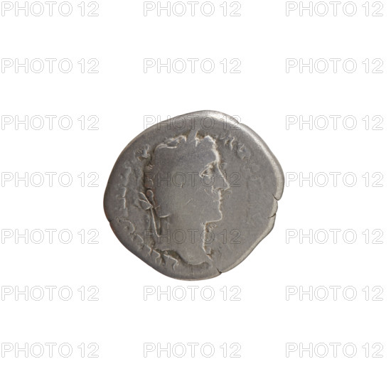 Denarius of Antoninus Pius (86–161; Roman emperor 138–161), personifications; obverse: head of Antoninus Pius in a laurel wreath facing right, inscription ANTONIN - AVG PIVS PP; reverse: Virtus standing left, holding a spear tip-down in his outstretched right hand and a dagger (parazonium) in his left; legends OS III -, IIII all around. Roman, 144 CE. Coin: diameter 16.5–18.5 mm, weight 2.85 g, axis 180°.