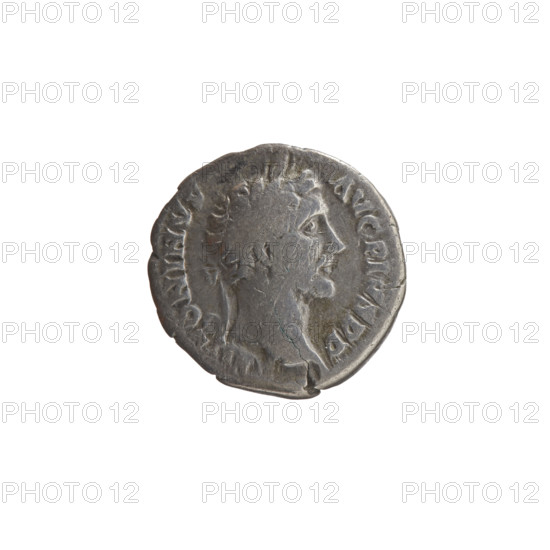 Denarius of Antoninus Pius (86–161; Roman emperor 138–161), obverse: head of Antoninus Pius in a laurel wreath facing right, inscription ANTONINVS · AVG · PIVS · PP; reverse: Aequitas (personification) standing left, holding scales in his outstretched right hand and a staff (pertica) in his left, inscription C · OS · IIII; circa 145–161, Rome, Roman Empire; coin; diameter 17.5 mm; weight 2.57 g; axis 195°.
