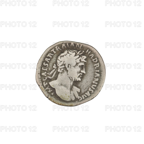 Denarius of Hadrian (76–138; Roman emperor 117–138). Obverse: bust of Hadrian with laurel wreath facing right; rim inscription IMPCAESARTRAIANHADRIANVSAVG. Reverse: Pietas (personification) standing right, wearing a long robe, both arms raised; rim inscription PM TR P COS III. Date: 119–122. Rome, Roman Empire (27 BC–476). Coin; weight 3.15 g.