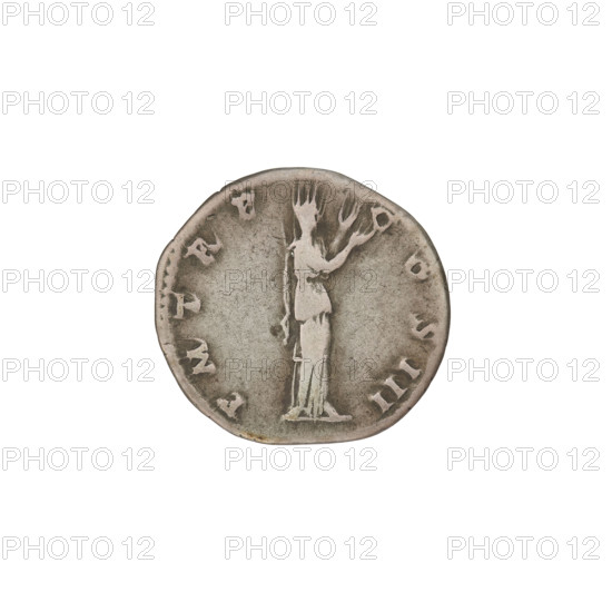 Denarius, Hadrian (76–138; Roman emperor 117–138). Obverse: Bust of Hadrian with laurel wreath facing right; rim inscription: IMPCAESARTRAIANHADRIANVSAVG. Reverse: Pietas standing right, wearing a long robe, both arms raised; rim inscription: PM TR P COS III. Date: 119–122. Medium: coin. Weight: 3.15 g. Roman, minted in Rome.