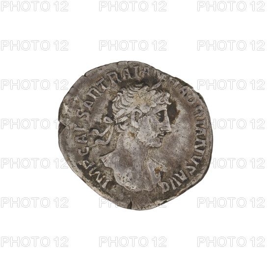 Denarius, Hadrian (76–138; Roman emperor 117–138). Obverse: bust of Hadrian with laurel wreath facing right; rim inscription IMPCAESARTRAIANHADRIANVSAVG. Reverse: Pietas (personification) standing right, wearing a long dress, both arms raised; rim inscription PM TR P COS III; on both sides of the figure inscription VOT PVB. Date: 119–122. Place: Rome, Roman Empire (27 BC–476). Medium: coin. Weight: 3.11 g.