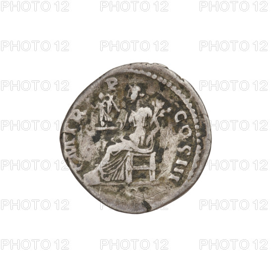 Denarius, Hadrian (76–138; Roman emperor 117–138). Obverse: Bust of Hadrian with laurel wreath facing right; rim inscription 'IMP CAESAR TRAIAN HADRIANVS AVG'. Reverse: Pax seated left on a chair, wearing a long dress, holding a figure of Victoria in her right outstretched hand and a branch in her left; rim inscription 'PM TR P COS III'. Date: 119–122 CE. Rome, Roman Empire. Coin; weight 3.15 g.