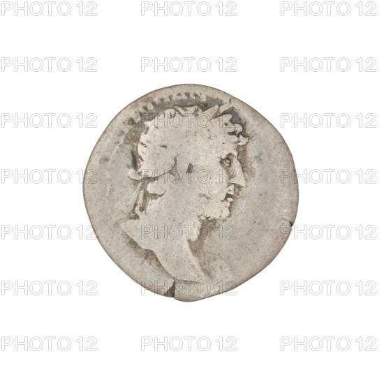 denarius; Hadrian (76–138; Roman emperor 117–138); Obv.: bust of Hadrian with laurel wreath facing right; rim inscription illegible; Rev.: Roma seated left on a chair, wearing a long robe and helmet, holding a figure of Victoria in her outstretched right hand, a vertical spear in her left hand, shield behind her; inscriptions: PM; date: 119–122; place: Rome, Roman Empire (27 BC–476); coin; weight 2.88 g