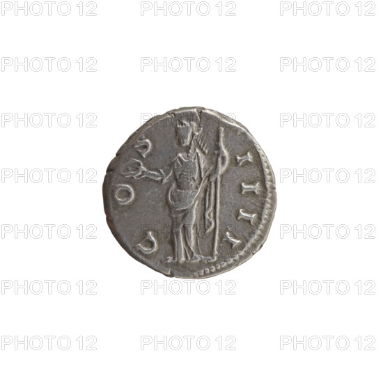 Denarius of Antoninus Pius (86–161; Roman emperor 138–161). Obverse: Head of Antoninus Pius in a laurel wreath facing right, inscription ANTONINVS·AVG·PIVS·PP. Reverse: Concordia standing left, holding a patera in her outstretched right hand and a long scepter in her left, inscription C O–S–IIII. Date: 145–161. Roman Empire, Rome. Coin; diameter 17.5 mm; weight 3.17 g; axis 180°.