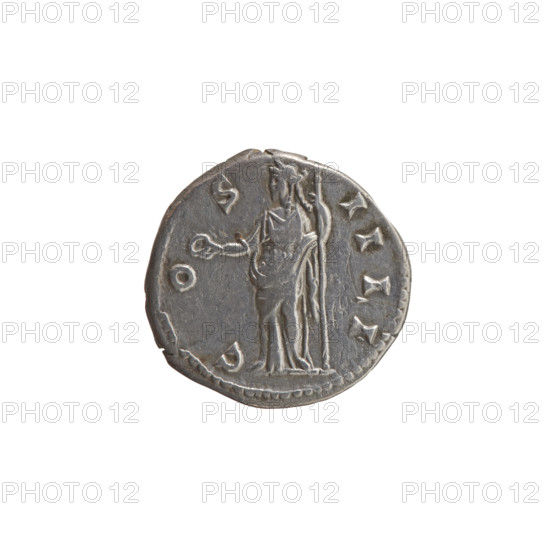 Denarius, Antoninus Pius (86–161; Roman emperor 138–161), issuer: Antoninus Pius; subject: personifications (Concordia); iconography: scepters, paterae; obverse: head of Antoninus Pius in a laurel wreath facing right, legend ANTONINVS · AVG · PIVS · PP; reverse: Concordia standing left, holding a patera in her outstretched right hand and a long scepter in her left, legend C · OS · IIII; date: 145–161; culture: Roman Empire; place: Rome; object type: coin (denarius); material: silver; dimensions: diameter 17.5–18.5 mm; weight 2.98 g; axis: 180 degrees.