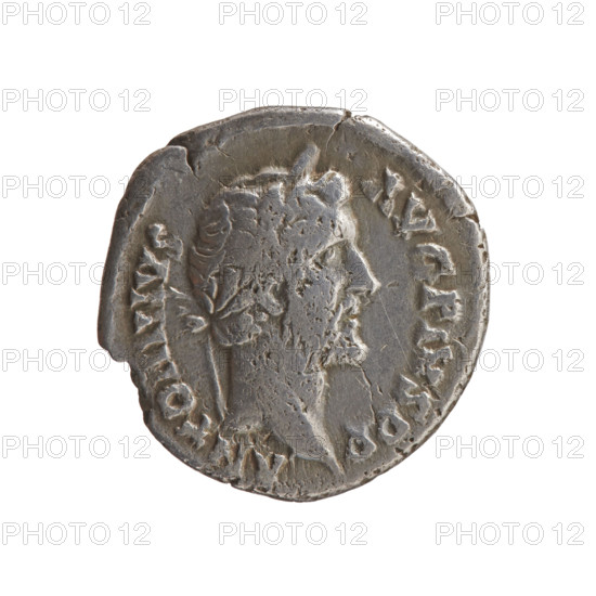 Denarius of Antoninus Pius (86–161; Roman emperor 138–161). Obverse: Head of Antoninus Pius in a laurel wreath facing right, inscription 'ANTONINVS AVG PIVS PP'. Reverse: Concordia standing left, holding a patera in her outstretched right hand and a long scepter in her left, inscription 'COS IIII'. Date: 145–161 CE. Roman Empire; Rome. Coin. Diameter 17.5–18.5 mm; weight 2.65 g; axis 165°.