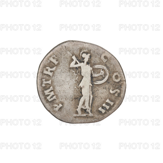 Denarius, Hadrian (76–138; Roman emperor 117–138). Obverse: Bust of Hadrian with laurel wreath facing right; rim inscription IMPCAESARTRAIANHADRIANVSAVG. Reverse: Minerva standing right, wearing a long robe and helmet, holding a spear pointing down in her right outstretched hand and a shield in her left; rim inscription PM TR P COS III. Date: 119–122. Rome, Roman Empire (27 BC–476). Coin; weight 2.74 g.