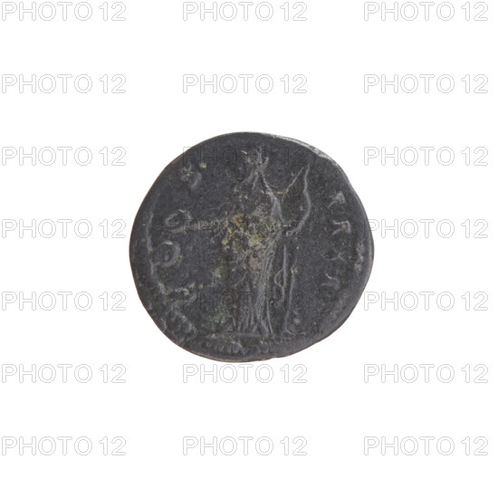 Denarius of Antoninus Pius (86–161; Roman emperor 138–161). Obverse: Head of Antoninus Pius in a laurel wreath facing right, legend TONINVS - AVG PIVS PP. Reverse: Concordia standing left, holding a patera in her outstretched right hand and a long scepter in her left, legend C O - S - IIII around. Date: 145–161. Roman Empire, Rome. Coin; diameter 17.5–18.5 mm, weight 2.60 g, axis 195°.