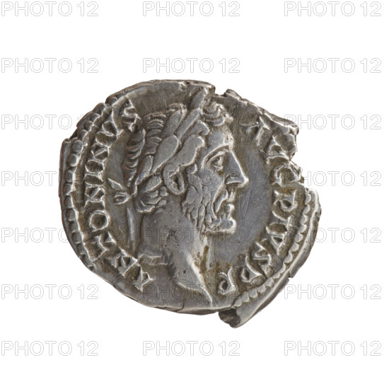 Denarius of Antoninus Pius (86–161; Roman Emperor 138–161), ca. 145–161. Obverse: Head of Antoninus Pius in a laurel wreath facing right, inscription ANTONINVS · AVG · PIVS · PP. Reverse: Two hands clasped together holding a winged caduceus and ears of corn, inscription COS · IIII around; iconography includes caducei, ears of corn, hands joined on the caduceus and ears of corn. Roman coin; diameter 16.0–18.5 mm, weight 2.90 g, axis 195°.