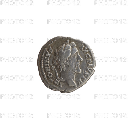 Denarius, Antoninus Pius (86–161; Roman emperor 138–161), issuer; obverse: head of Antoninus Pius in a laurel wreath facing right, legend ANTONINVS · AVG · PIVS · PP; reverse: two hands clasped together holding a winged caduceus and ears of corn, legend C·OS·I·I·II; iconography: caduceus, ears of corn, hands joined on a caduceus and ears of corn, right hand. Date: 145–161. Culture: Roman Empire. Place: Rome. Medium: silver coin (denarius). Dimensions: diameter 16.5–18.0 mm; weight 3.05 g; axis 0°.