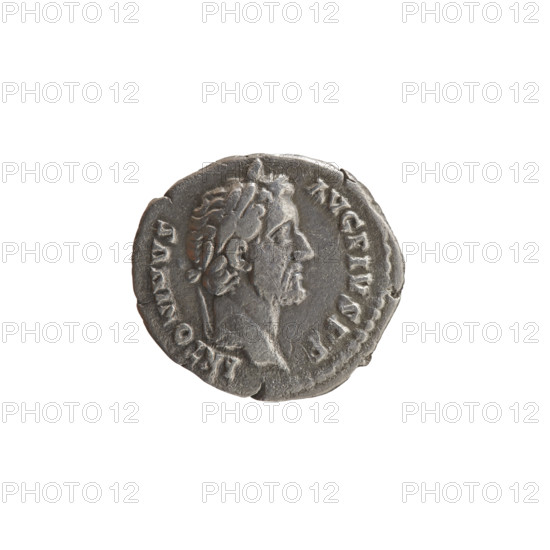 Denarius of Antoninus Pius (r. 138–161). Obverse: Head of Antoninus Pius in a laurel wreath facing right, legend ANTONINVS · AVG · PIVS · PP. Reverse: Two hands clasped together holding a winged caduceus and ears of corn, legend CO S · II · II. Iconography: ears of corn, caducei; hands joined on a caduceus and ears of corn (right hand). Date: 145–161. Roman Empire, Rome. Coin; diameter 18.0–19.5 mm, weight 2.70 g, axis 180°.