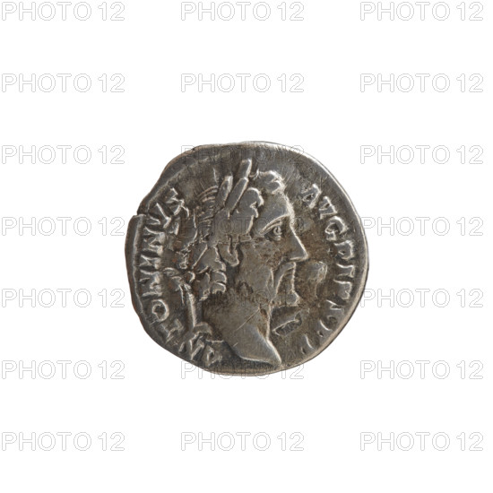 Denarius of Antoninus Pius (86–161; Roman emperor 138–161), c. 145–161. Obverse: Head of Antoninus Pius in a laurel wreath facing right, inscription ANTONINVS · AVG · PIVS · PP. Reverse: Two hands clasped together holding a winged caduceus and ears of corn, inscription O · S · I · III around. Iconography: caduceus, ears of corn, hands joined on a caduceus and ears of corn. Roman Empire (27 BC–476), Rome. Coin; diameter 16.5–17.0 mm, weight 2.95 g, axis 345°.