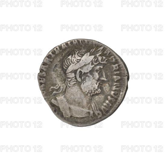 Denarius, Hadrian (76–138; Roman emperor 117–138). Obverse: Bust of Hadrian with laurel wreath facing right; rim inscription AESAR TRAIAN HADRIAN V S A VG. Reverse: Salus seated left, wearing a long robe, holding a patera in her outstretched right hand consecrating gifts on a lit altar in front of her; a snake is entwined around the altar, her left hand rests on the back of a chair; rim inscription PM TR P COS III; field inscription SALVS AVG. Date: 119–122. Rome, Roman Empire. Coin; weight 3.15 g.