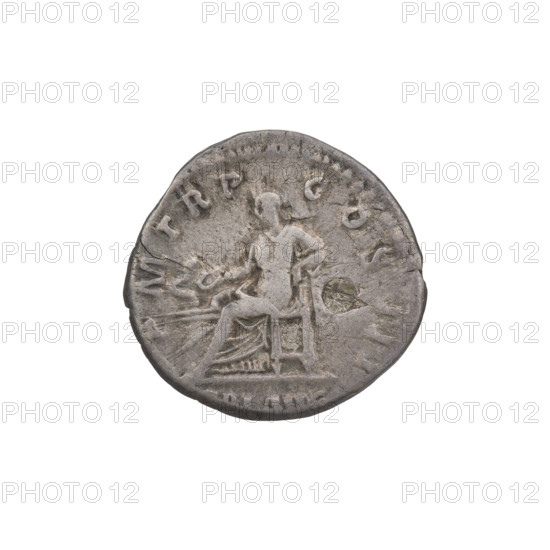 Denarius, Hadrian (76–138; Roman emperor 117–138). Obverse: Bust of Hadrian with laurel wreath facing right; rim inscription AESARTRAIANHADRIANVSA VG. Reverse: Salus seated left, wearing a long robe; in her outstretched right hand she holds a patera consecrating gifts on the lit altar in front of her, a snake entwined around the altar, her left hand rests on the back of a chair; rim inscription PM TR P COS III; episode inscription SALVSAVG. Date: 119–122. Rome, Roman Empire (27 BC–476). Coin; weight 3.15 g.