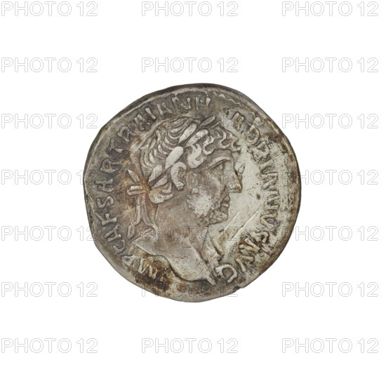 Denarius, Hadrian (76–138; Roman emperor 117–138). Obverse: Bust of Hadrian with laurel wreath facing right; rim inscription: IMPCAESARTRAIANHADRIANVSAVG. Reverse: Salus seated left, wearing a long robe; in her outstretched right hand she holds a patera with which she consecrates gifts on a lit altar in front of her, a snake is entwined around the altar, her left hand rests on the back of a chair; rim inscription: PM TR P COS III; field inscription: SALVSAVG. Date: 119–122. Place: Rome, Roman Empire. Object type: coin (denarius). Weight: 3.07 g.