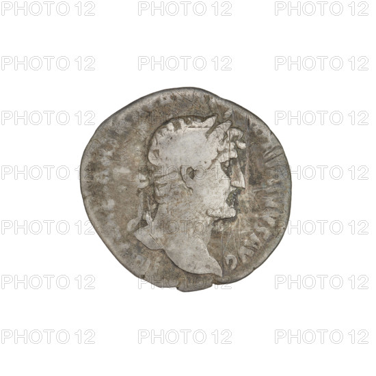 denarius, Hadrian (76–138; Roman emperor 117–138); Obverse: bust of Hadrian with laurel wreath facing right; rim inscription CAESAR TRIANVS AVG. Reverse: Salus (personification) seated left wearing a long robe, holding a patera in her outstretched right hand consecrating gifts on a lit altar with a snake entwined around it; her left hand rests on the back of a chair; rim inscription P COS III; legend SALVS AVG. Dating: 119–122, Rome, Roman Empire (27 BC–476). Coin; weight 2.72 g.