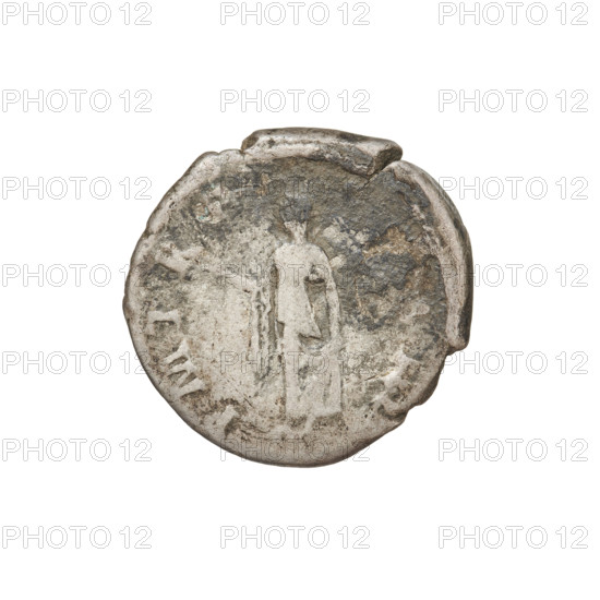 Denarius, Hadrian (76–138; Roman emperor 117–138), caducei, busts, laurel wreaths, Felicitas (personification). Obv.: Bust of Hadrian with laurel wreath facing right; rim inscription: TRAIANHADRIANVS. Rev.: Felicitas standing left, wearing a long robe, holding a caduceus in her outstretched right hand, left hand extending the body; rim inscription: PM TR. Date: c. 119–122. Rome, Roman Empire (27 BC–476). Coin; weight 2.80 g.