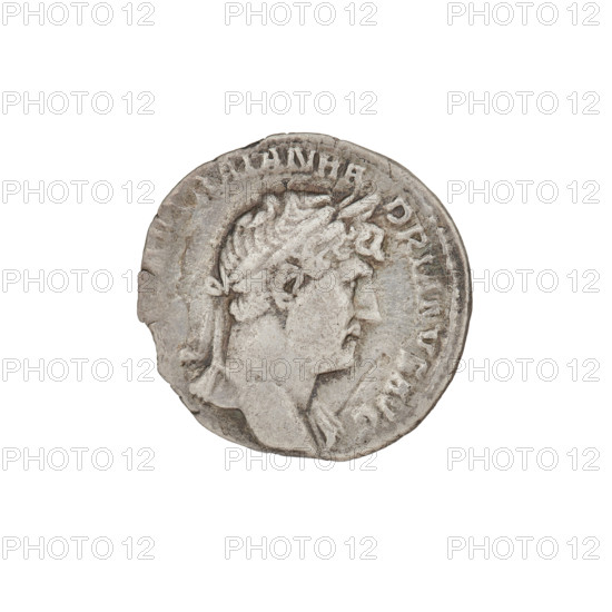 Denarius, Hadrian (76–138; Roman emperor 117–138). Obverse: Bust of Hadrian with laurel wreath facing right; rim inscription: AESARTRAIANHADRIANVSA VG. Reverse: Victoria flying right, wings raised, wearing a long robe, holding a trophy with both hands; rim inscription: PM TR P COS III. Date: 119–122. Rome, Roman Empire (27 BC–476). Coin; weight 2.90 g.