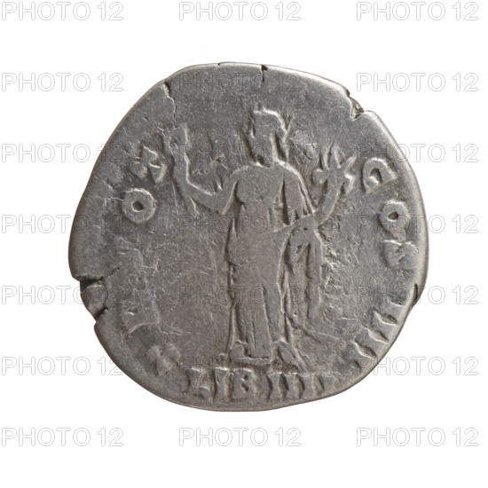 Denarius of Antoninus Pius (86–161; Roman emperor 138–161). Obverse: Head of Antoninus Pius in a laurel wreath facing right, legend ANTONINVS - AVG PIVS PP. Reverse: Liberalitas standing left, holding an abacus in his right hand and a cornucopia in his left, legend TR P OT - COS IIII. Iconography: Liberalitas (personification); cornucopias, personifications. Date: 145–161 CE. Place: Rome, Roman Empire. Medium: Coin (denarius). Diameter: 17.5 mm. Weight: 3.20 g. Axis: 210°.