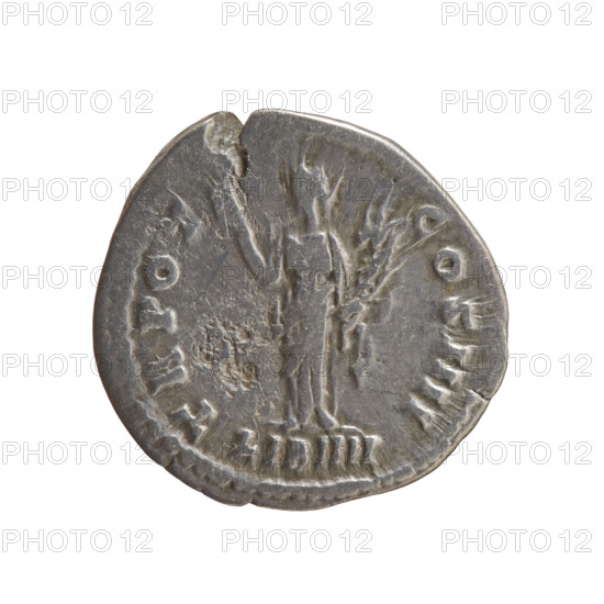 Denarius of Antoninus Pius (86–161; Roman emperor 138–161). Obverse: head of Antoninus Pius in a laurel wreath facing right, legend ANTONINVS · AVG · PIVS · PP. Reverse: Liberalitas standing left, holding an abacus in his right hand and a cornucopia in his left, legend TR POT · COS IIII; episode LIB IIII, 145–161. Personifications: Liberalitas; iconography includes abacus and cornucopia. Roman Empire (27 BC–476). Coin: diameter 17.0–17.5 mm, weight 3.05 g, axis 195°.