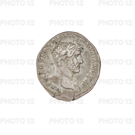 Denarius of Hadrian (76–138; Roman emperor 117–138). Obverse: bust of Hadrian with laurel wreath facing right; rim inscription IMPCAESARTRAIANHADRIANVSAVG. Reverse: galley sailing left with oars and rudder; rim inscription PM TR P COS III. Dated 119–122, struck in Rome, Roman Empire (27 BC–476). Coin, weight 3.25 g.