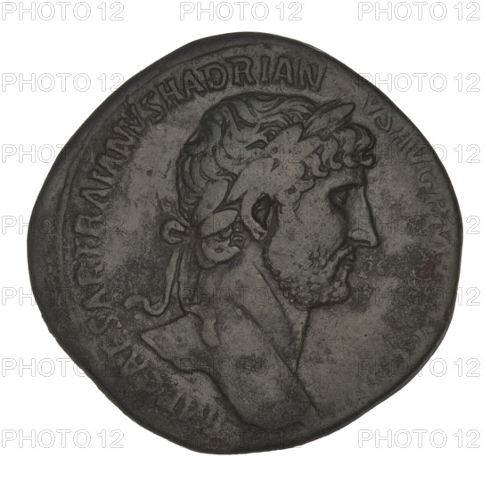 Sestertius, Hadrian (76–138; Roman emperor 117–138). Obverse: Bust of Hadrian with a laurel wreath facing right; rim inscription IMP CAESAR TRAIANVS HADR IANVS AVG PM TR P COS III. Reverse: Libertas seated left, dressed in a long dress, holding a branch in her right hand on her knee and a long scepter held vertically in her left hand; rim inscription LIBER, CA; control letters in the field: SC. Date: 119–122. Rome, Roman Empire (27 BC–476). Coin; weight 24.70 g.