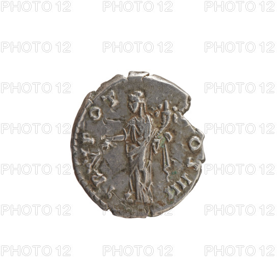 Denarius of Antoninus Pius (86–161; Roman emperor 138–161). Obverse: head of Antoninus Pius in a laurel wreath facing right, legend 'ANTONINVS • AVG • PIVS'. Reverse: Pax standing left, holding a branch in his right hand and a cornucopia in his left, with inscription including 'TR • POT •' and 'COS IIII'. Dated 145–161. Roman Empire, Rome. Coin; diameter 16.5–18.0 mm, weight 3.00 g, axis 180°.