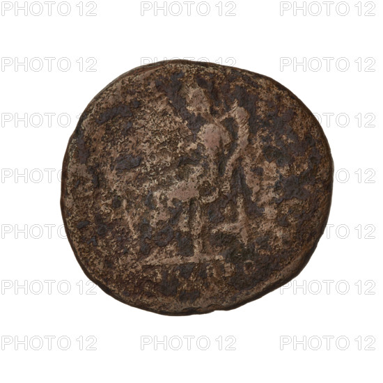 Hadrian (76–138; Roman emperor 117–138); Fortuna (personification). Coin (119–122, Rome, Roman Empire). Obverse: Bust of Hadrian with radiant crown facing right; rim inscription: IMPCAESARTRAIAN. Reverse: Fortuna seated left on a throne, wearing a long robe, holding a ship's rudder in her right hand and a cornucopia in her left; rim inscription illegible. Weight: 9.80 g.