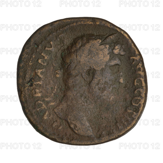 Sestertius, Hadrian (76–138; Roman emperor 117–138). Obverse: Bust of Hadrian with laurel wreath facing right; rim inscription 'HADRIANVSAVG COS III PP'. Reverse: Aequitas (personification) standing left, wearing a long robe, holding scales in her right hand and a long sceptre in her left; rim inscription 'AEQVITASAVG'; on both sides of the figure the letters 'SC'. Date: 119–138. Place: Rome, Roman Empire (27 BC–476). Medium: coin. Weight: 23.60 g.