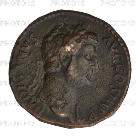 Sestertius of Hadrian (76–138; Roman emperor 117–138). Obverse: Bust of Hadrian with laurel wreath facing right; rim inscription HADRIANVSAVGCOS III PP. Reverse: Aequitas (personification) standing left, wearing a long robe, holding scales in her right hand and a long sceptre in her left; rim inscription AEQVITASAVG; letters SC on both sides of the figure. Date: 119–138, Rome, Roman Empire (27 BC–476). Coin; weight 30.38 g.