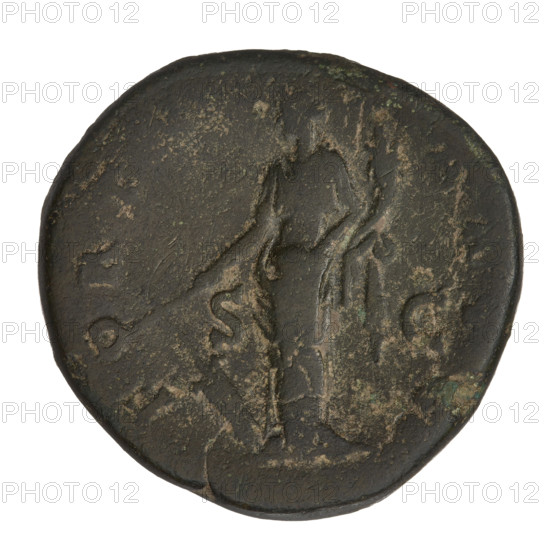 Sestertius, Hadrian (76–138; Roman emperor 117–138). Obverse: Bust of Hadrian with laurel wreath facing right; rim inscription DRIANVSAVGC. Reverse: Fortuna standing left, wearing a long robe, holding a ship's rudder in her right hand and a cornucopia in her left; rim inscription FORT, COS III; letters SC on both sides of the figure. Date: 119–138. Rome, Roman Empire (27 BC–476). Coin; weight 28.70 g.