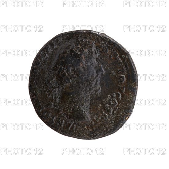 Sestertius of Antoninus Pius (86–161; Roman emperor 138–161). Obverse: head of Antoninus Pius in a laurel wreath facing right, legend ANTO S AVG PI - PP TR P COS IIII. Reverse: Felicitas standing left, holding an ibex in her outstretched right hand and a long winged caduceus in her left, legends - CIT - AS - AV - G and S - C in fields. Date: 145–161 CE. Roman Empire, Rome. Coin; diameter 30.5–31.0 mm, weight 24.78 g, axis 15°.